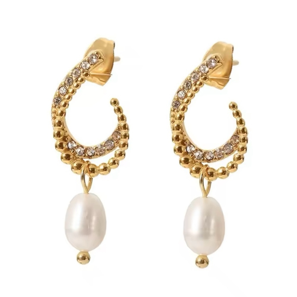 18k Gold Plated Cubic Zirconia Stones & Pearl Drop Earrings